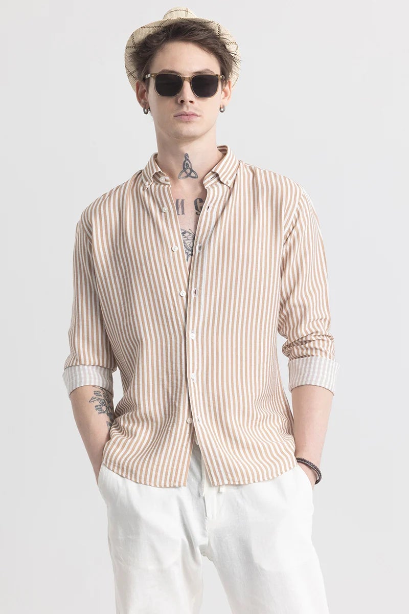 SNITCH Stripehaven Beige Striped Shirt - Image 1